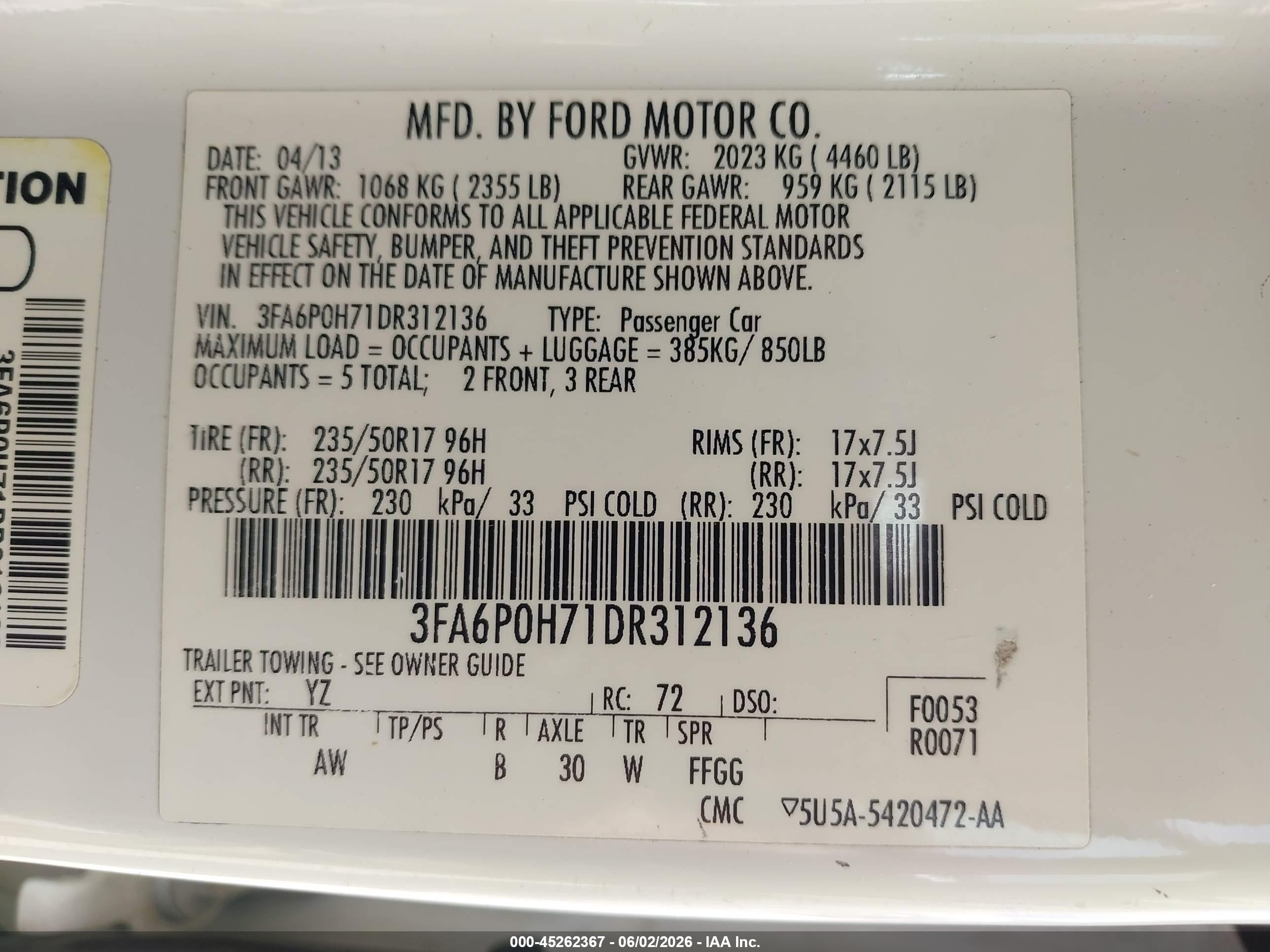 2013 Ford Fusion Se White vin: 3FA6P0H71DR312136