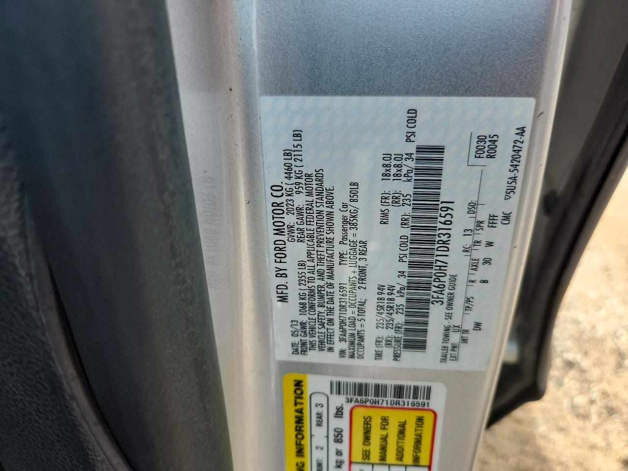 2013 Ford Fusion Se Silver vin: 3FA6P0H71DR316591