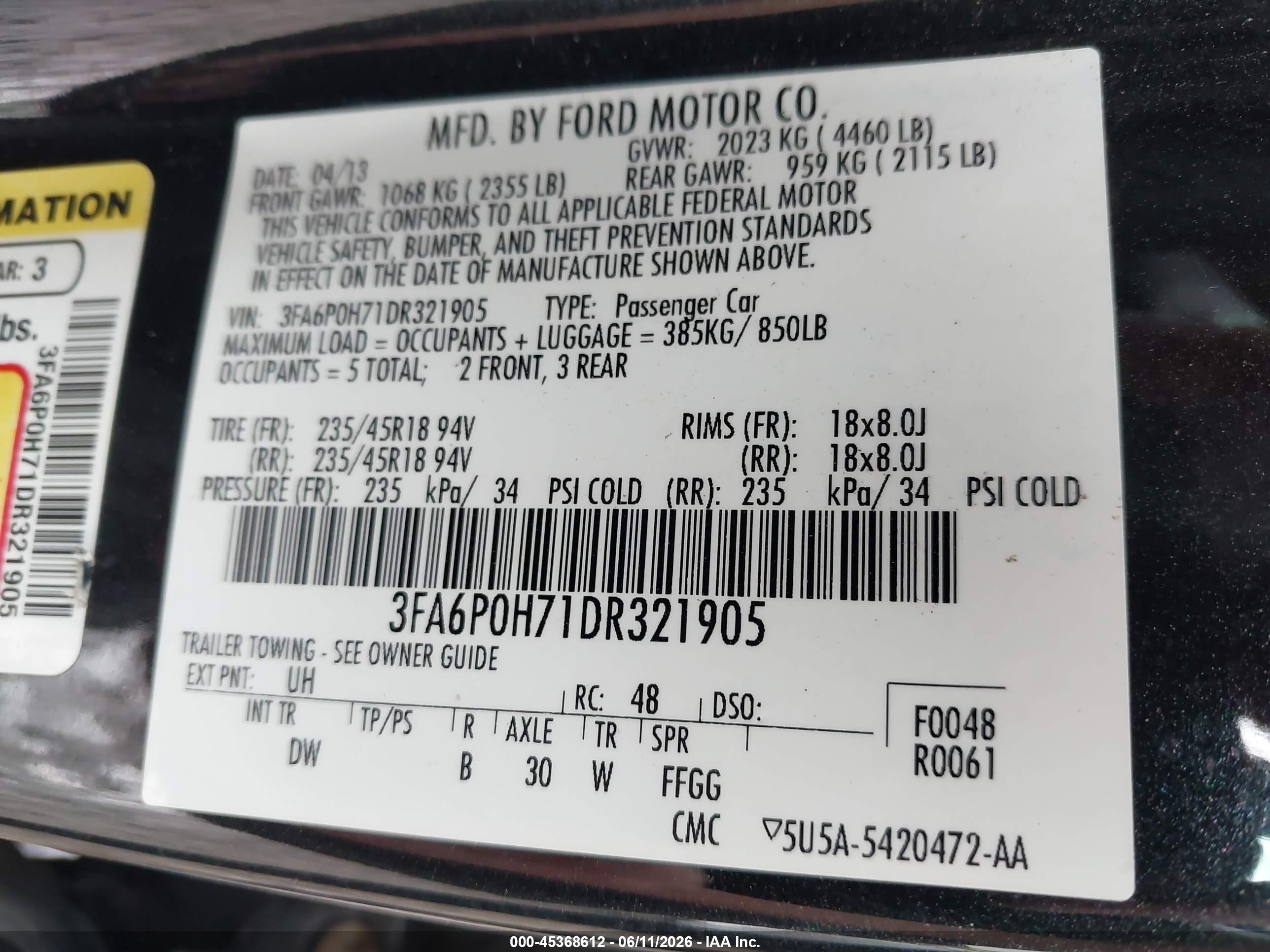 2013 Ford Fusion Se Black vin: 3FA6P0H71DR321905