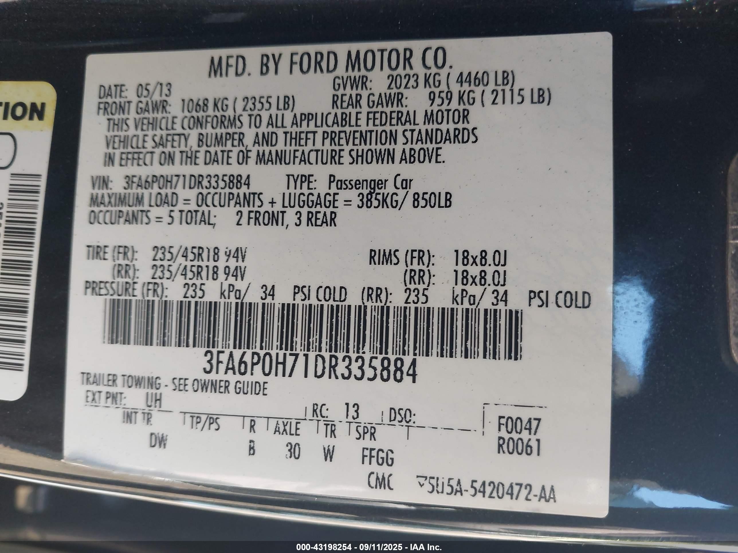 2013 Ford Fusion Se Черный vin: 3FA6P0H71DR335884