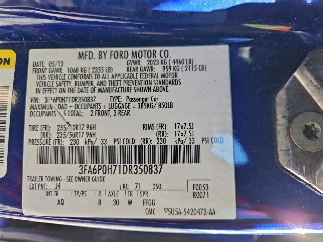 2013 Ford Fusion Se Blue vin: 3FA6P0H71DR350837