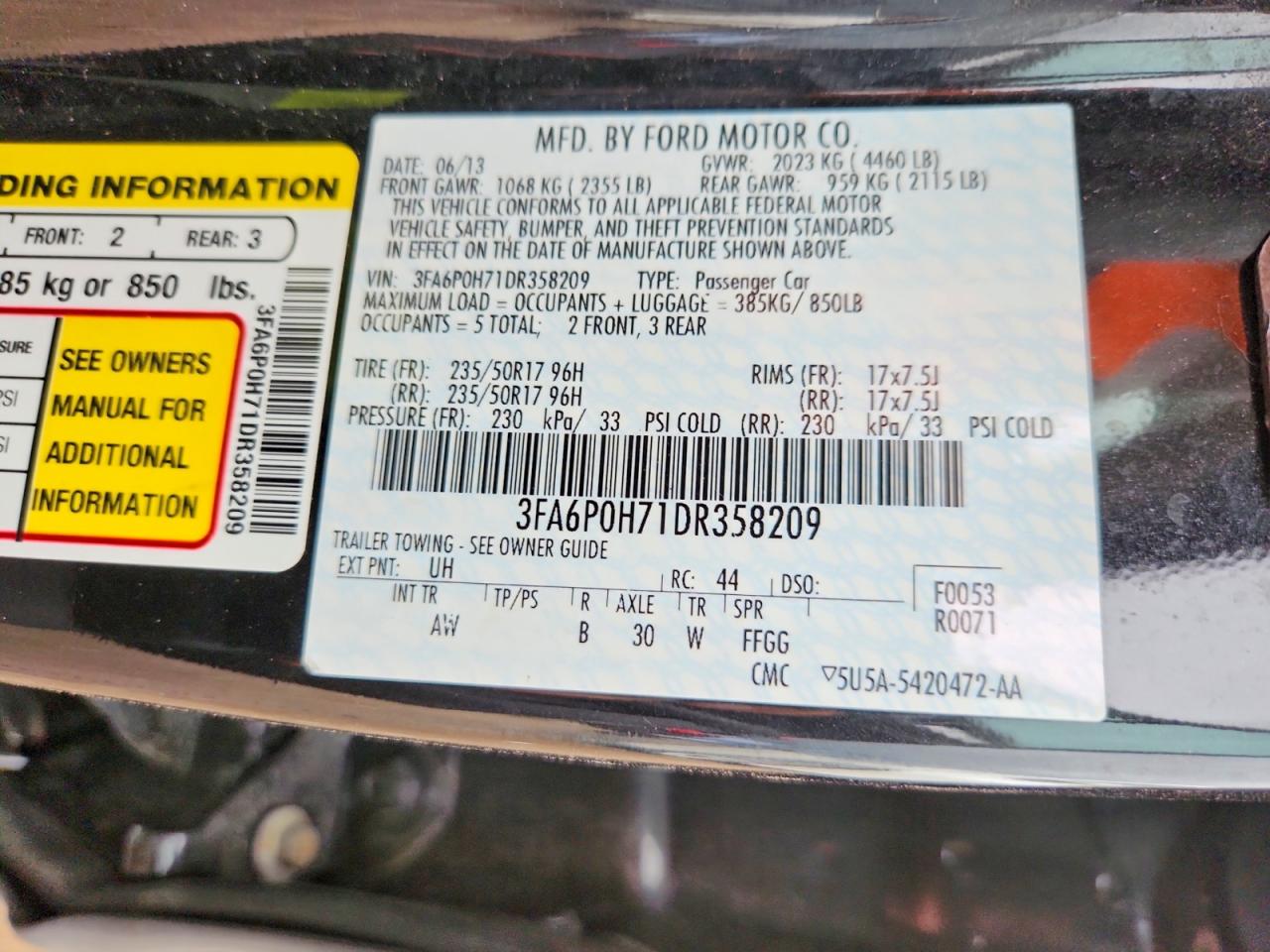 2013 Ford Fusion Se Black vin: 3FA6P0H71DR358209