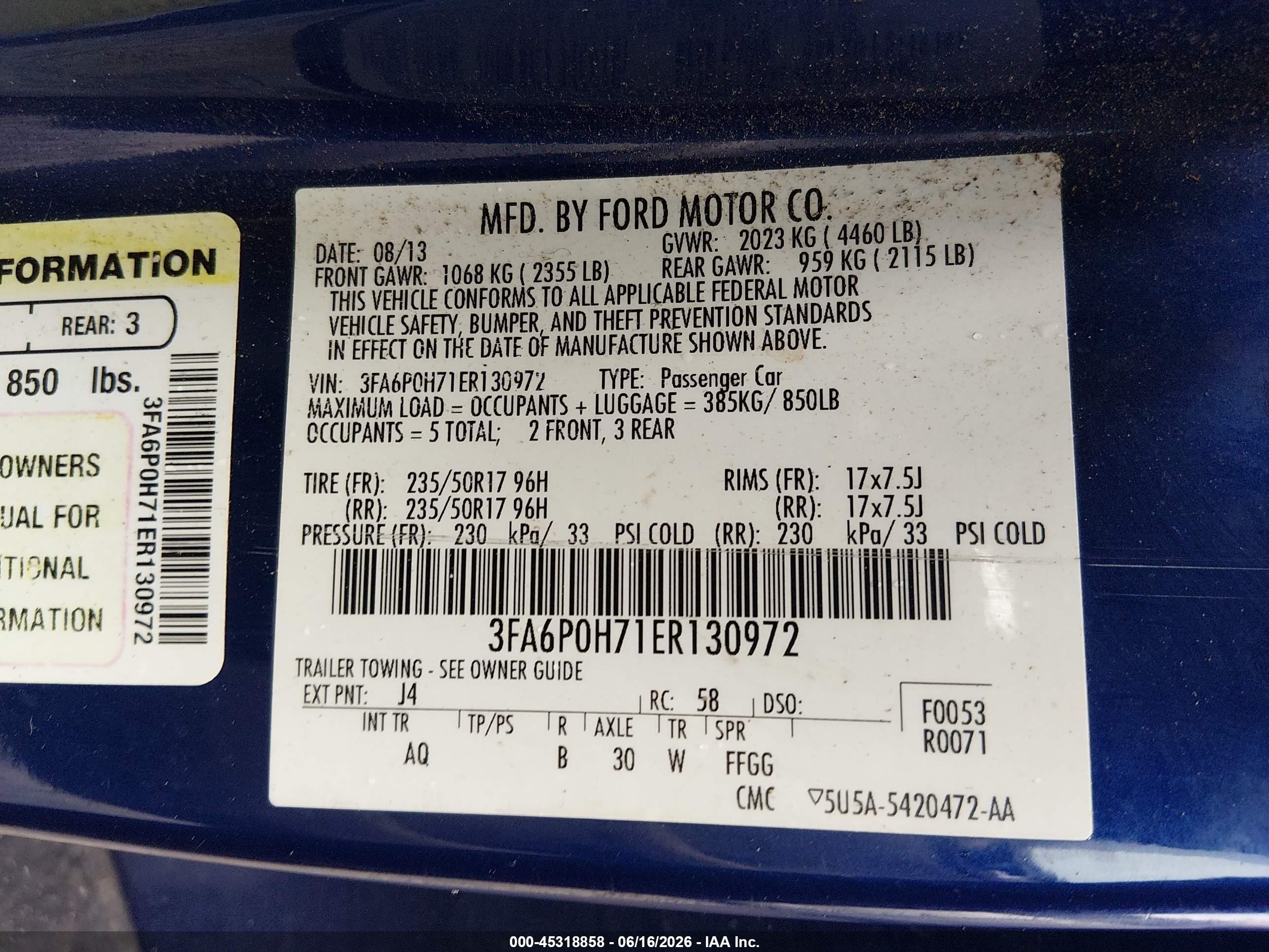2014 Ford Fusion Se Blue vin: 3FA6P0H71ER130972