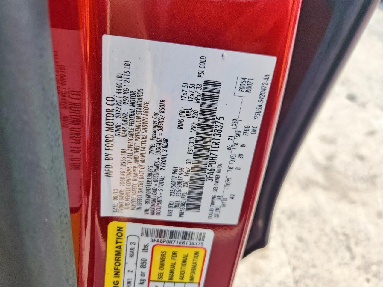2014 Ford Fusion Se Red vin: 3FA6P0H71ER138375