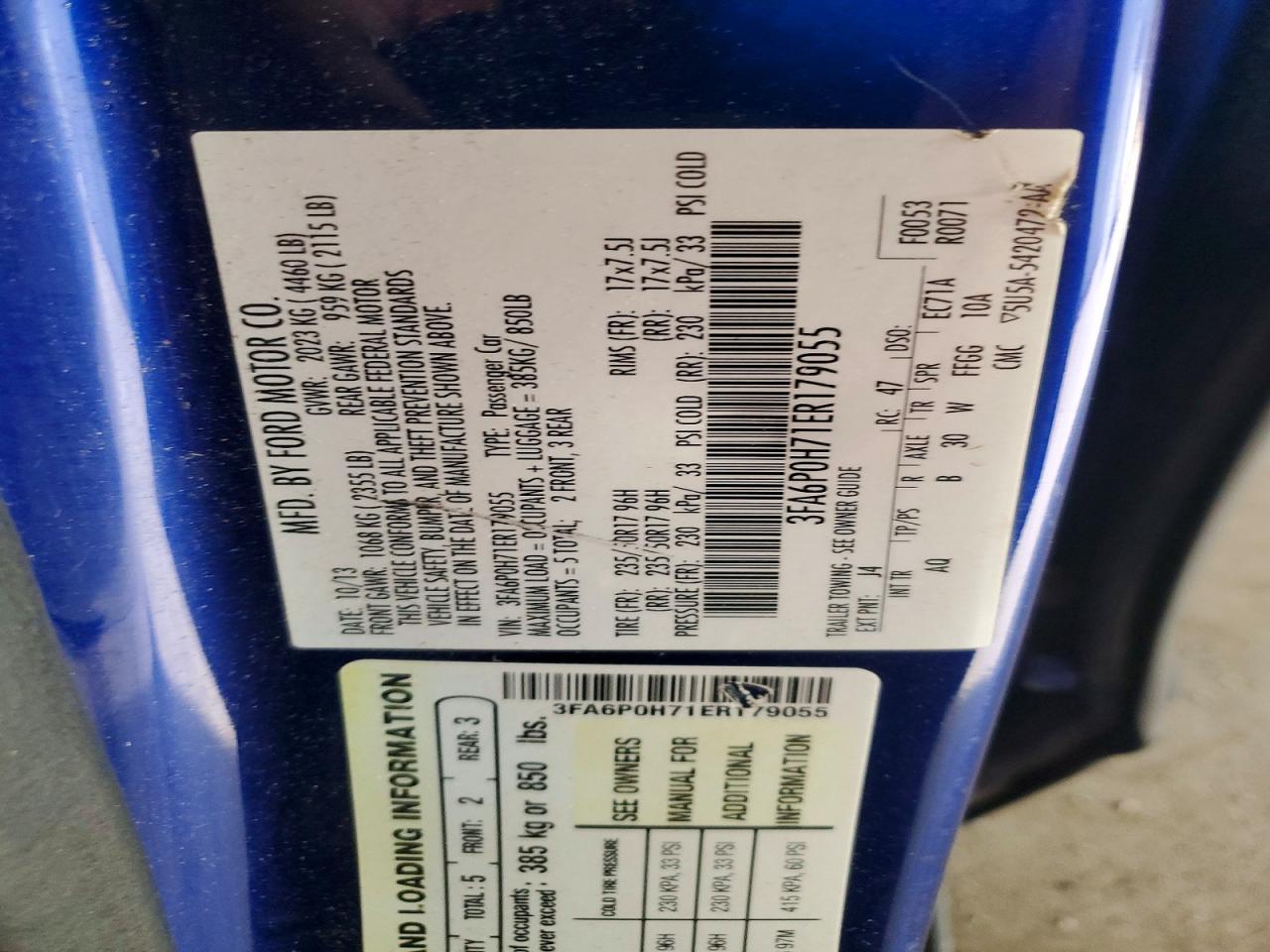 2014 Ford Fusion Se Синий vin: 3FA6P0H71ER179055