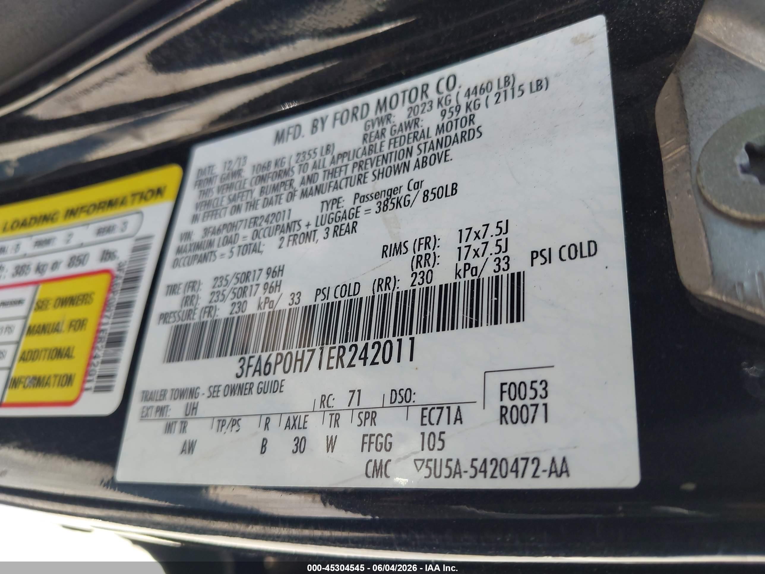 2014 Ford Fusion Se Black vin: 3FA6P0H71ER242011