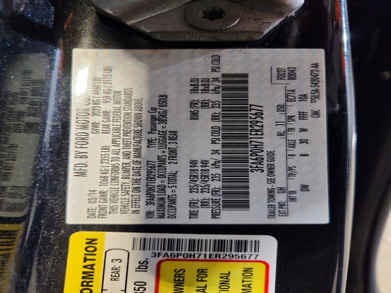 2014 Ford Fusion Se Black vin: 3FA6P0H71ER295677