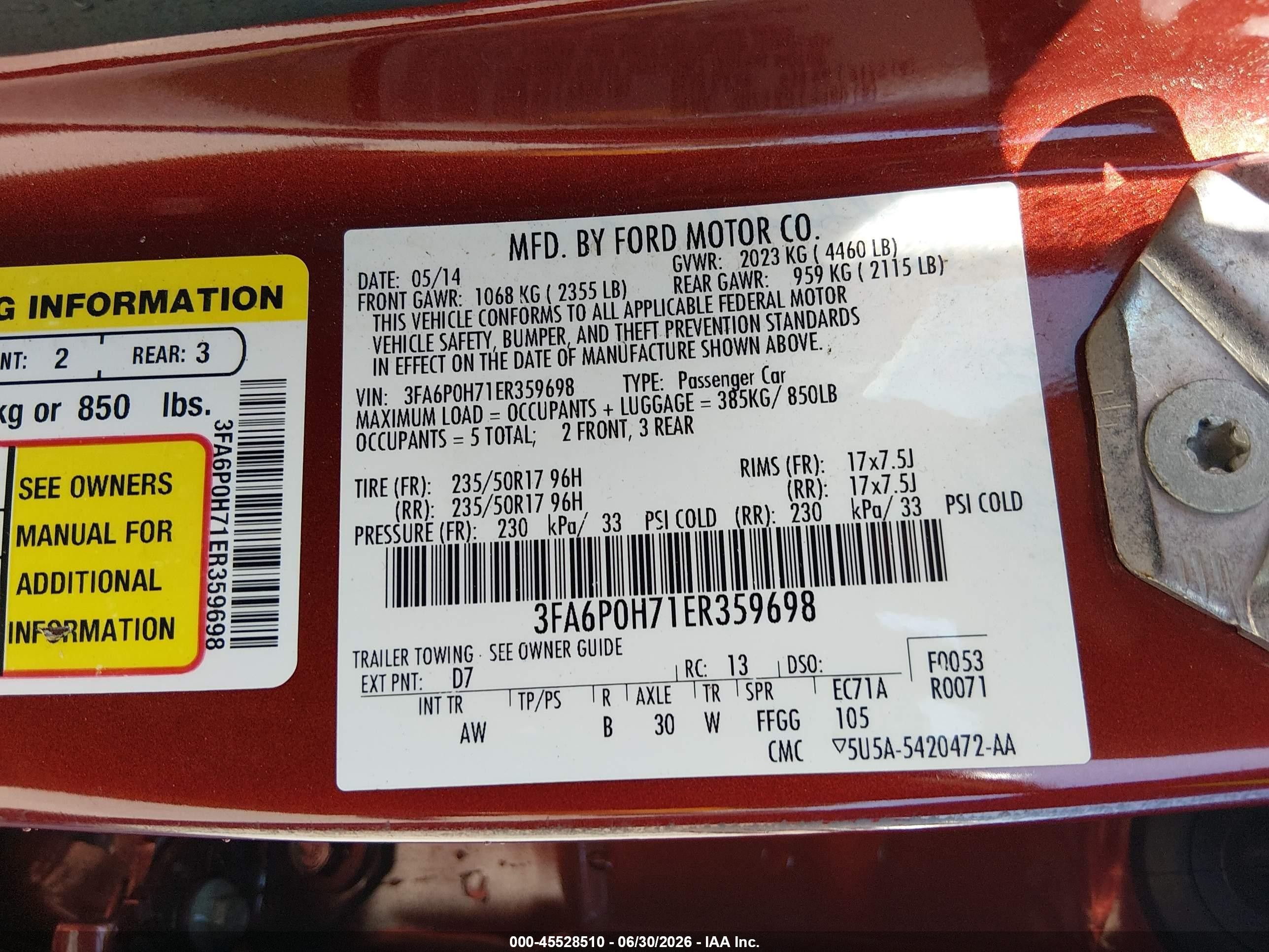 2014 Ford Fusion Se Red vin: 3FA6P0H71ER359698