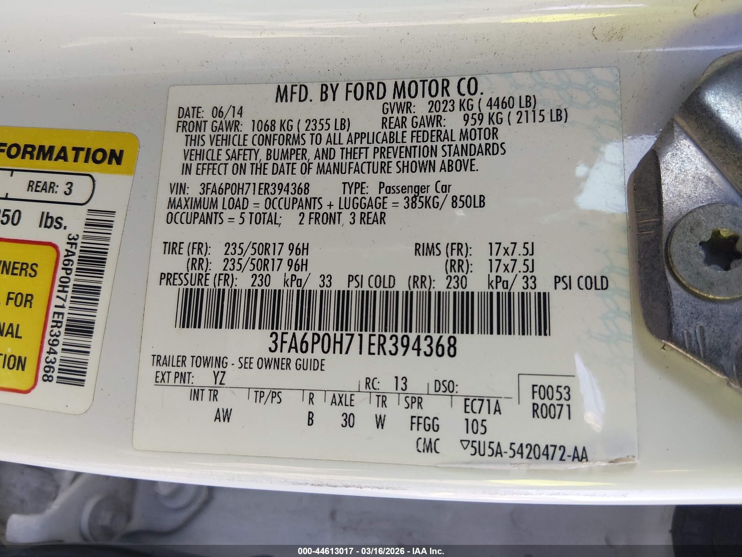2014 Ford Fusion Se White vin: 3FA6P0H71ER394368