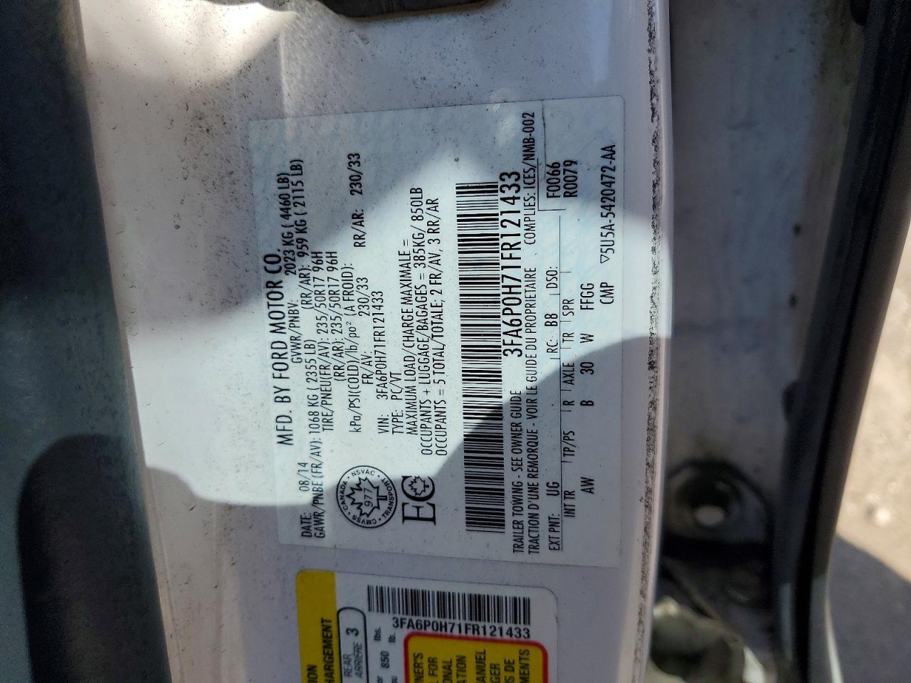 2015 Ford Fusion Se White vin: 3FA6P0H71FR121433
