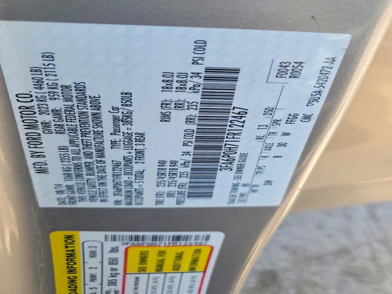 2015 Ford Fusion Se Tan vin: 3FA6P0H71FR122467