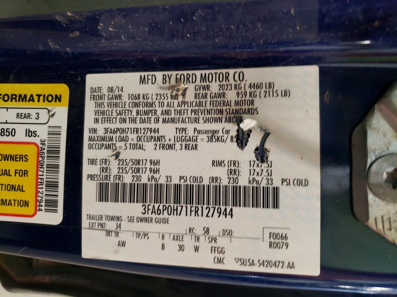 2015 Ford Fusion Se Blue vin: 3FA6P0H71FR127944