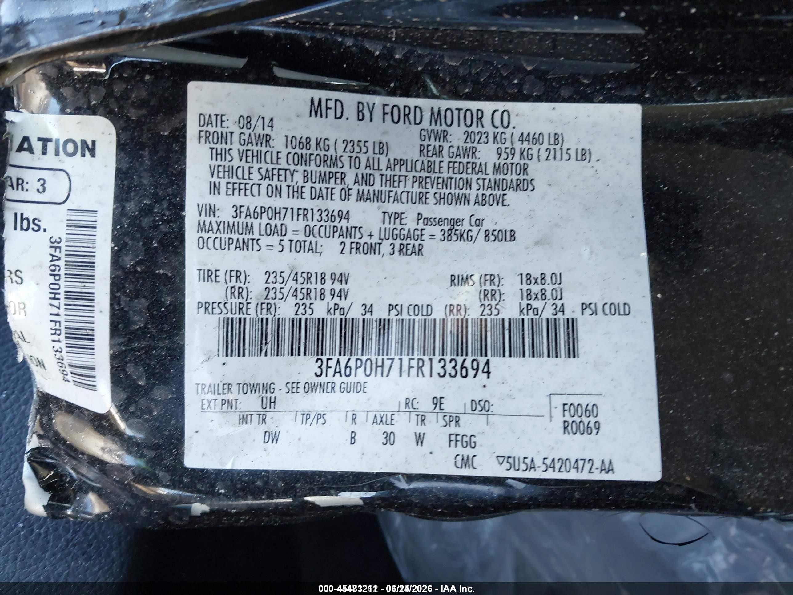 2015 Ford Fusion Se Black vin: 3FA6P0H71FR133694