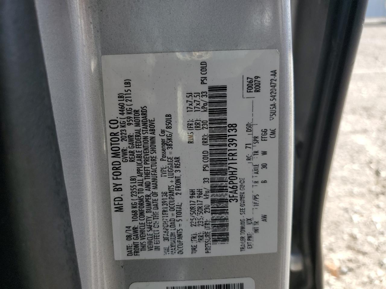 2015 Ford Fusion Se Silver vin: 3FA6P0H71FR139138