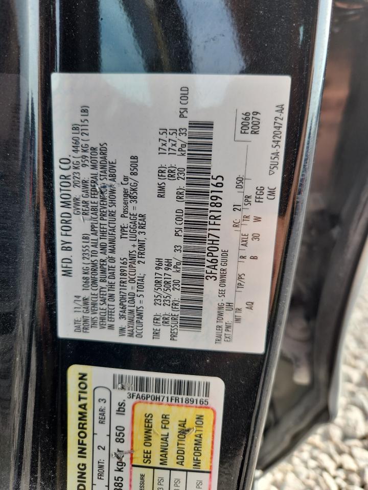 2015 Ford Fusion Se Black vin: 3FA6P0H71FR189165