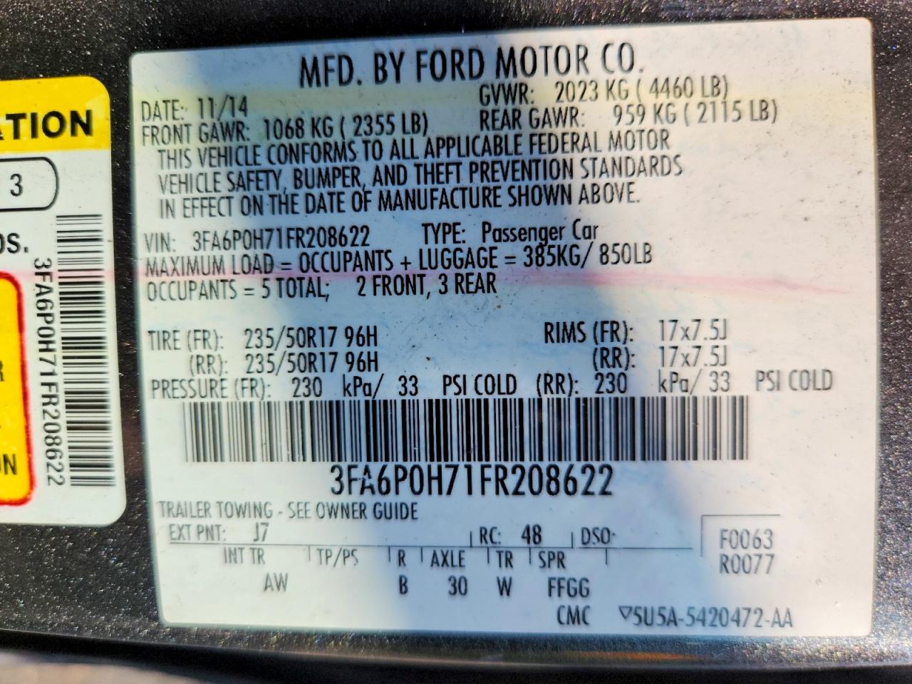 2015 Ford Fusion Se Gray vin: 3FA6P0H71FR208622
