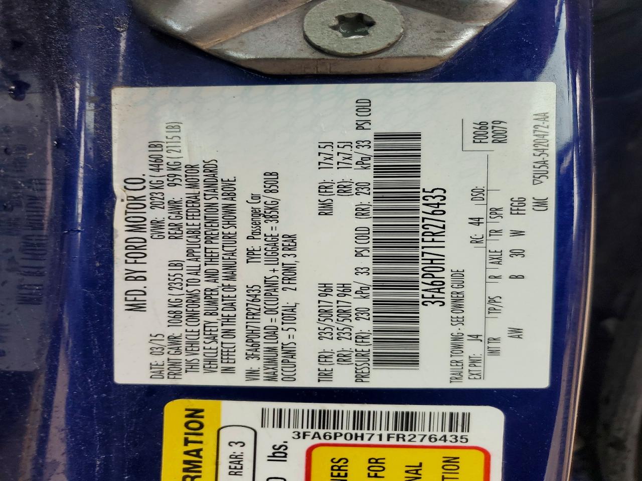 2015 Ford Fusion Se Blue vin: 3FA6P0H71FR276435