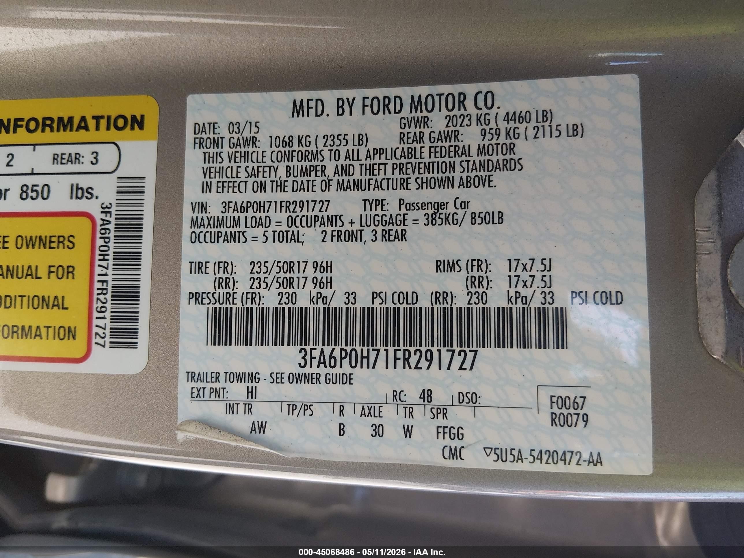 2015 Ford Fusion Se Gold vin: 3FA6P0H71FR291727