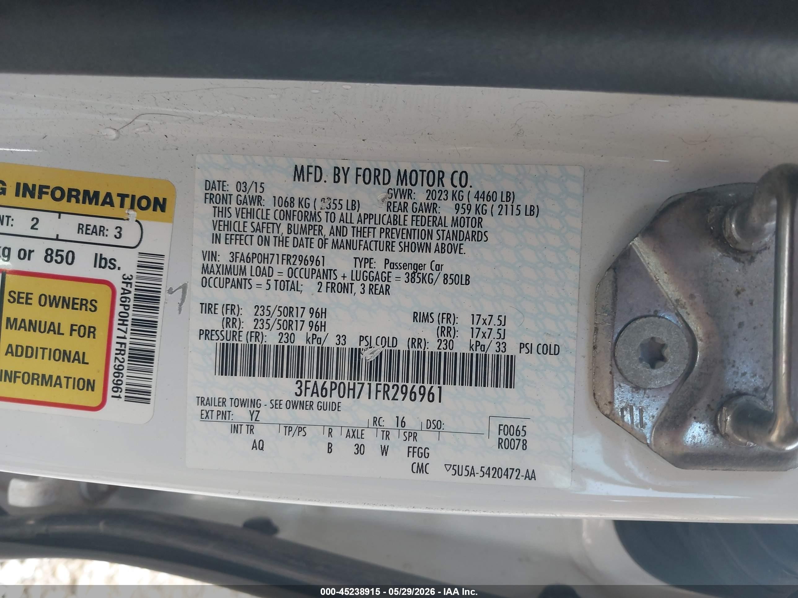 2015 Ford Fusion Se Белый vin: 3FA6P0H71FR296961