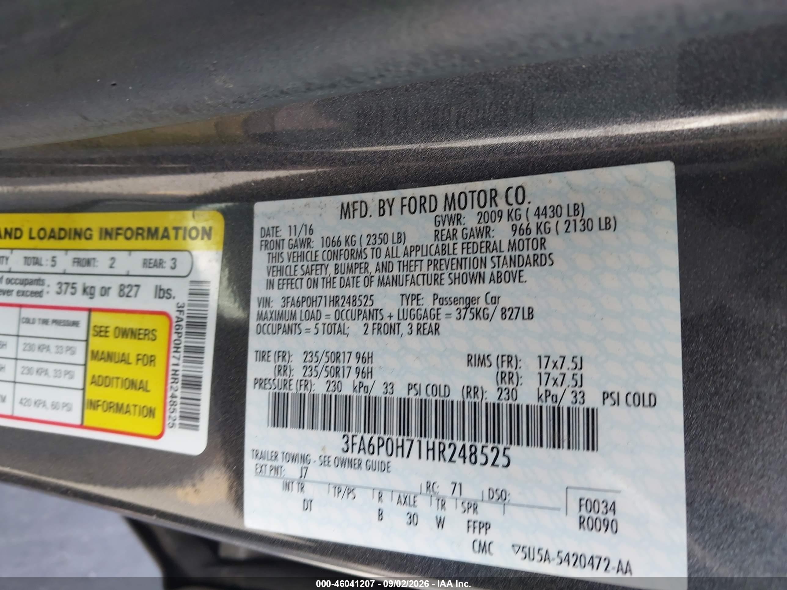 2017 Ford Fusion Se Gray vin: 3FA6P0H71HR248525