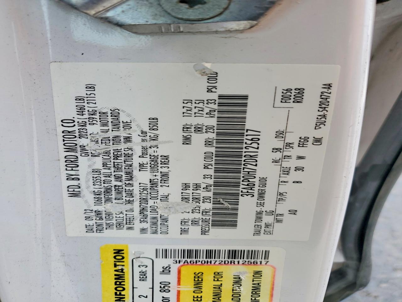 2013 Ford Fusion Se White vin: 3FA6P0H72DR125617
