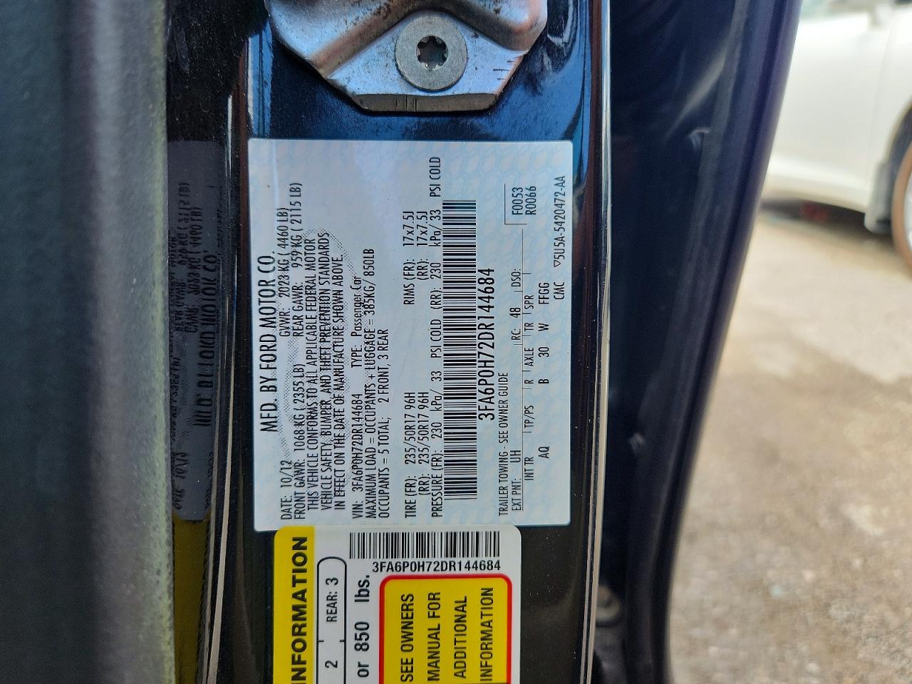 2013 Ford Fusion Se Black vin: 3FA6P0H72DR144684