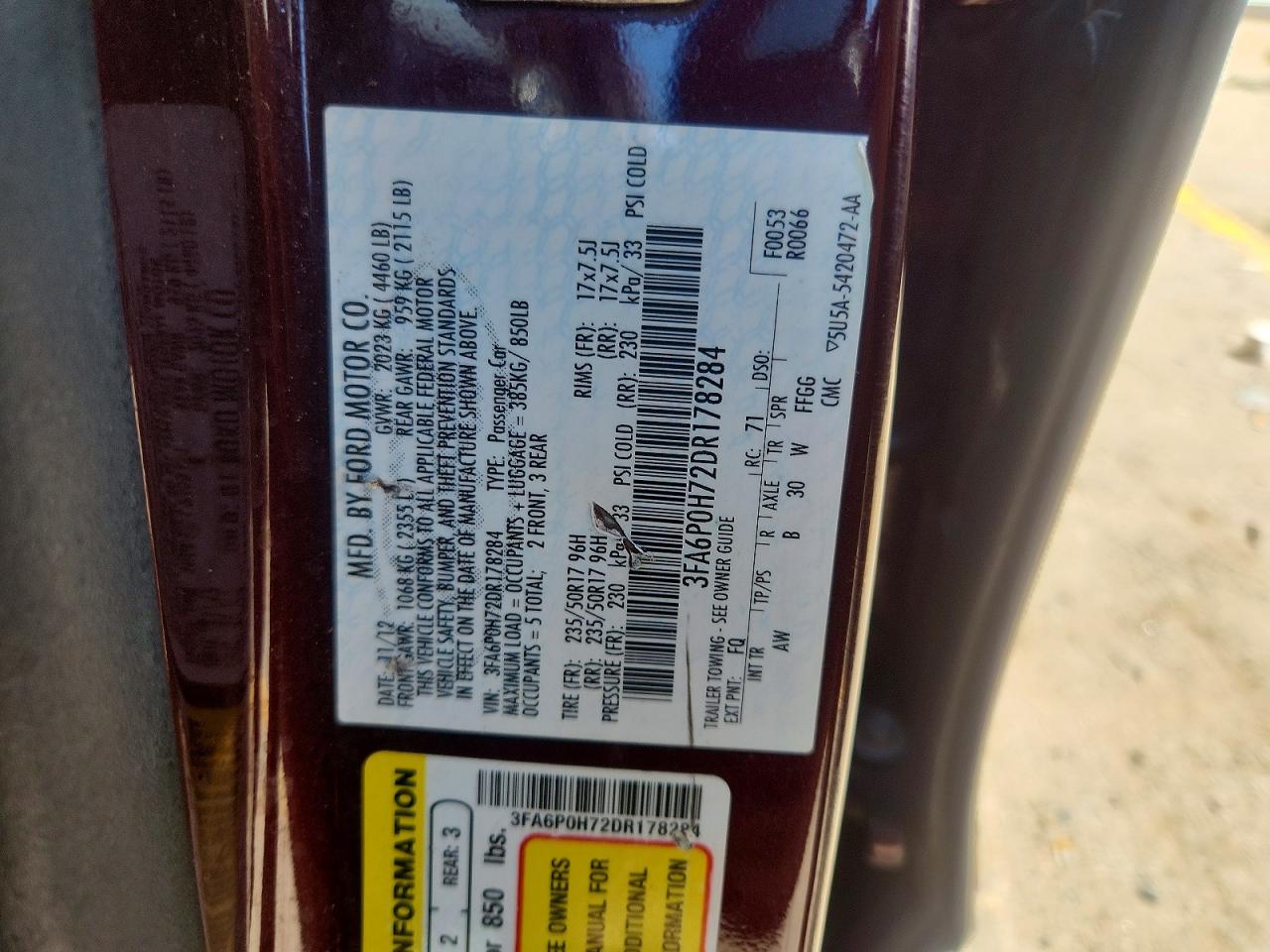 2013 Ford Fusion Se Burgundy vin: 3FA6P0H72DR178284