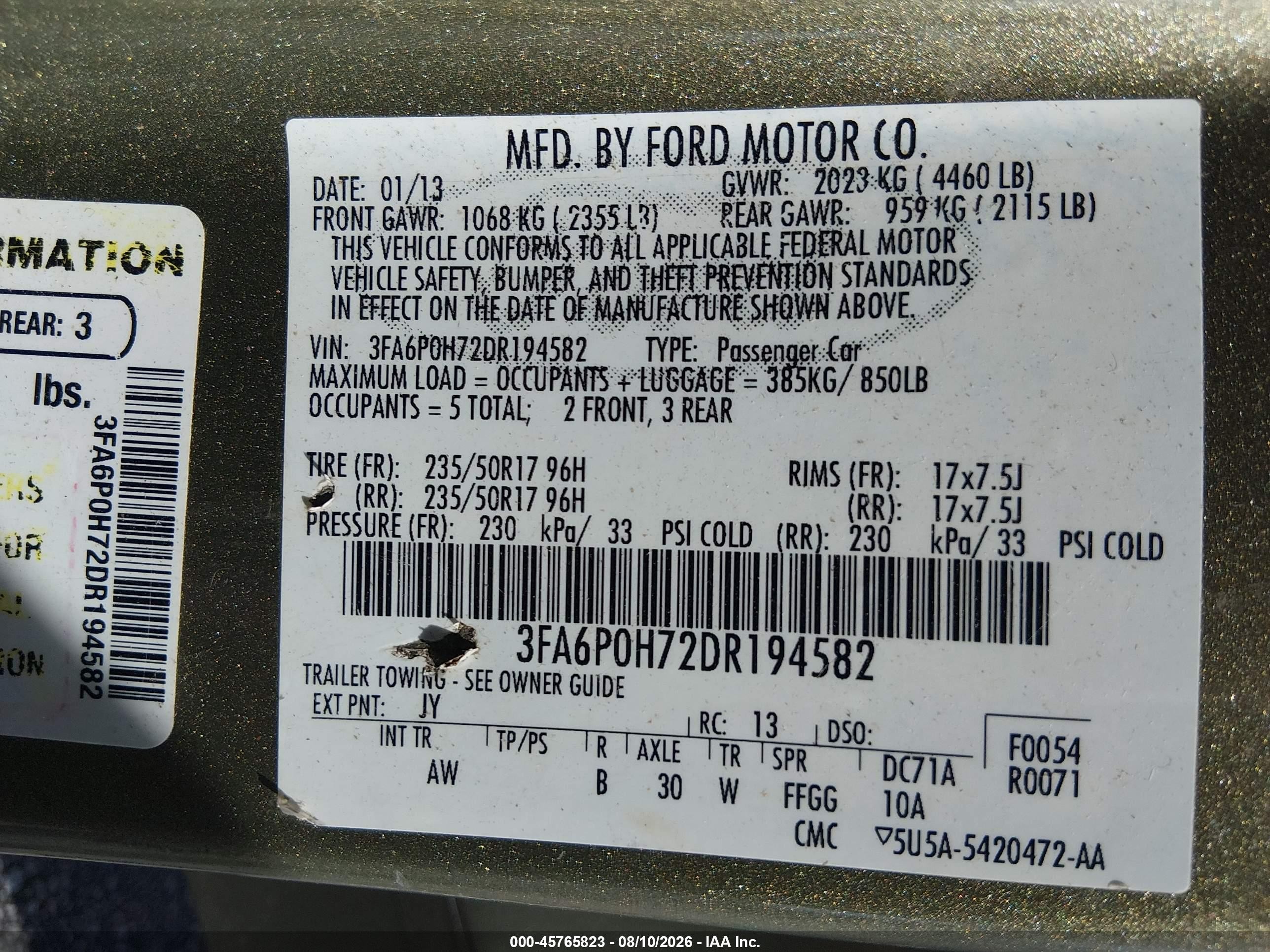 2013 Ford Fusion Se Green vin: 3FA6P0H72DR194582