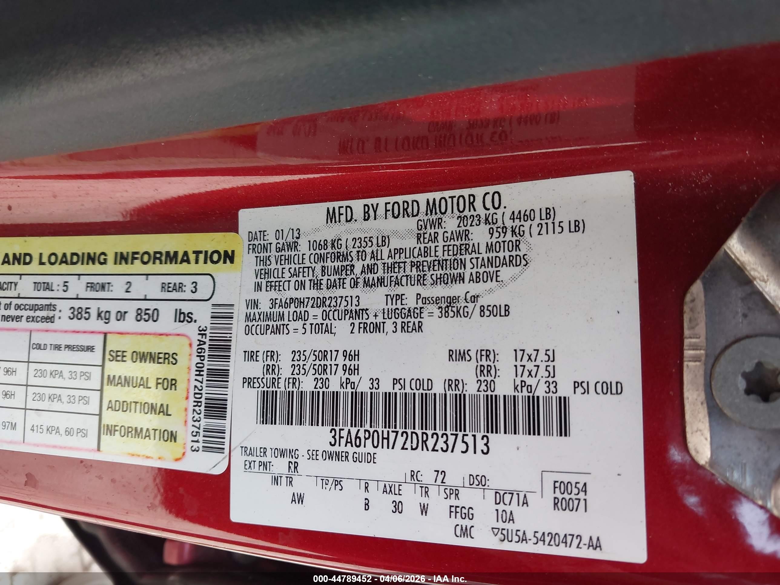 2013 Ford Fusion Se Red vin: 3FA6P0H72DR237513