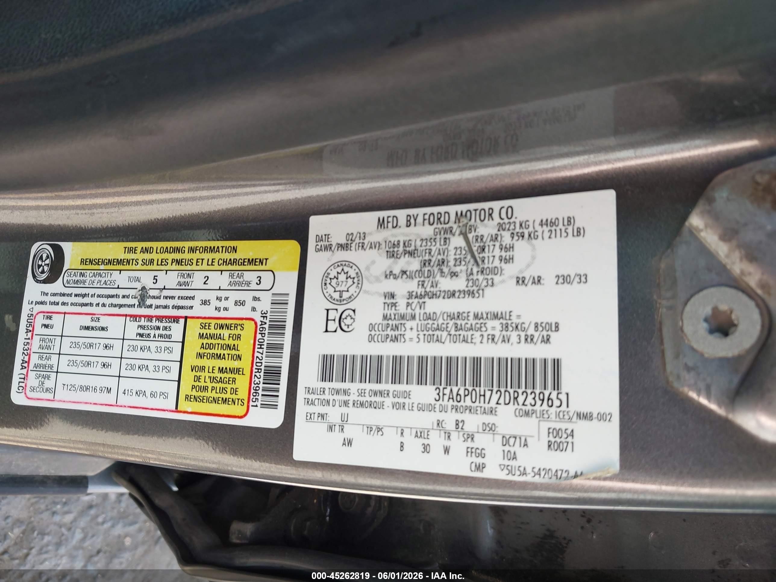 2013 Ford Fusion Se Gray vin: 3FA6P0H72DR239651