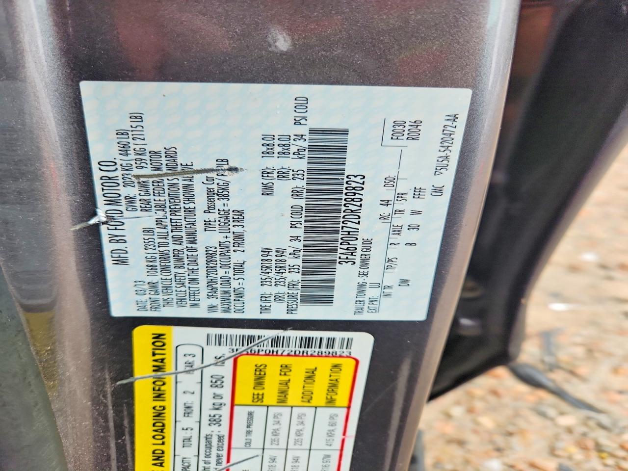 2013 Ford Fusion Se Gray vin: 3FA6P0H72DR289823