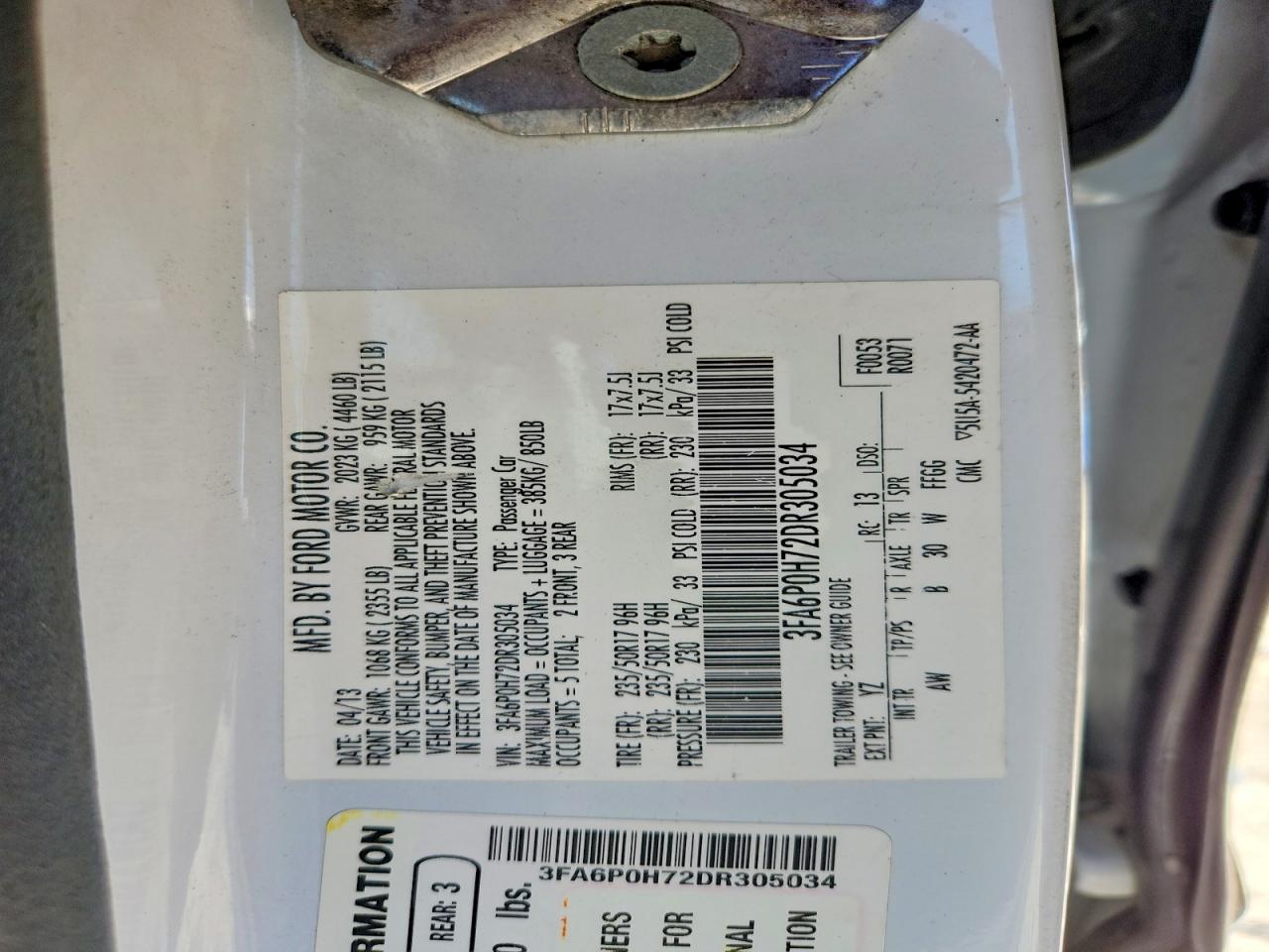 2013 Ford Fusion Se White vin: 3FA6P0H72DR305034