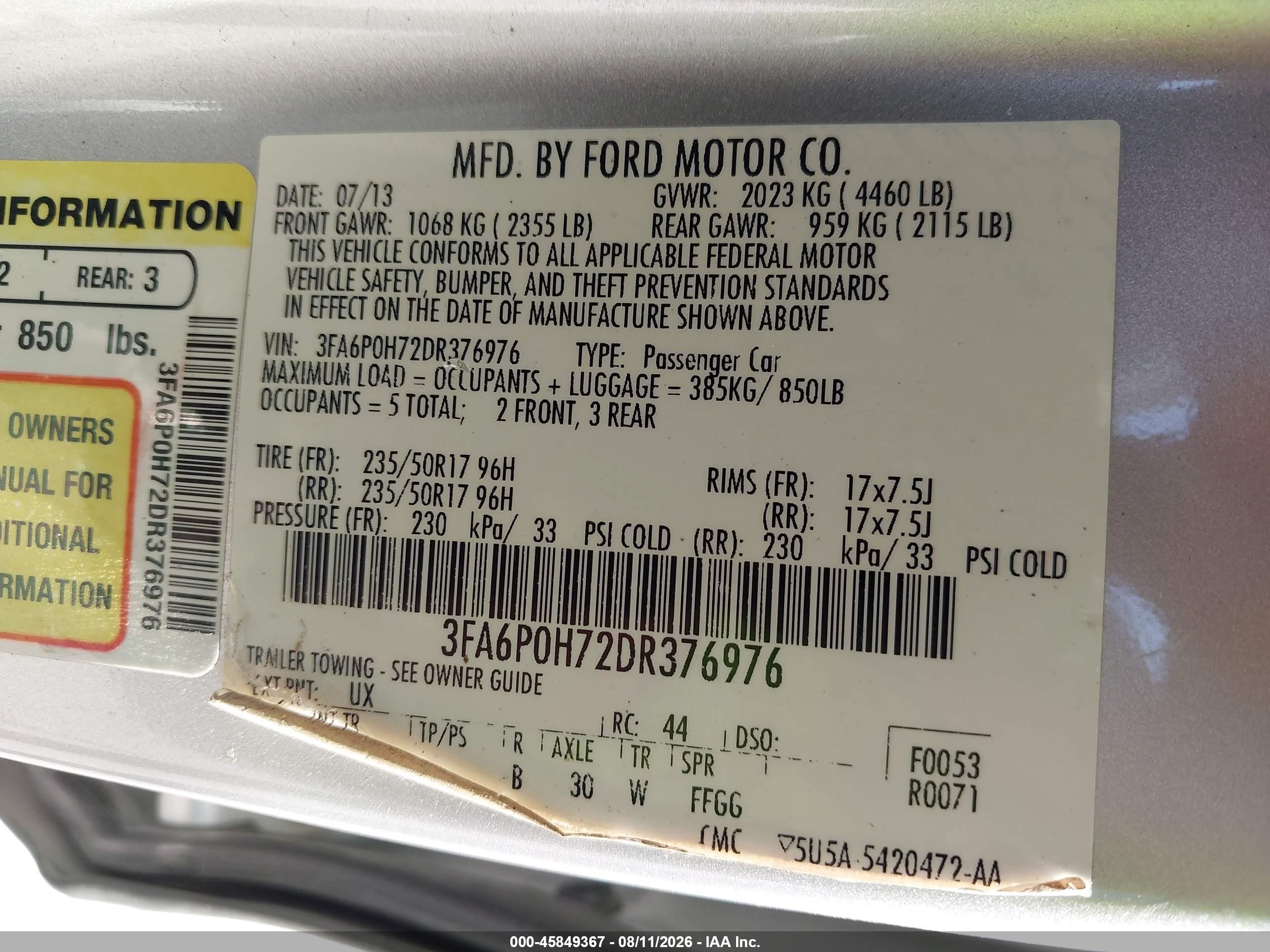 2013 Ford Fusion Se Silver vin: 3FA6P0H72DR376976