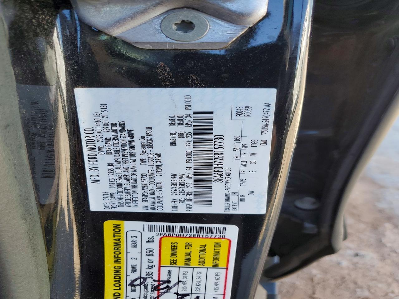 2014 Ford Fusion Se Black vin: 3FA6P0H72ER157730
