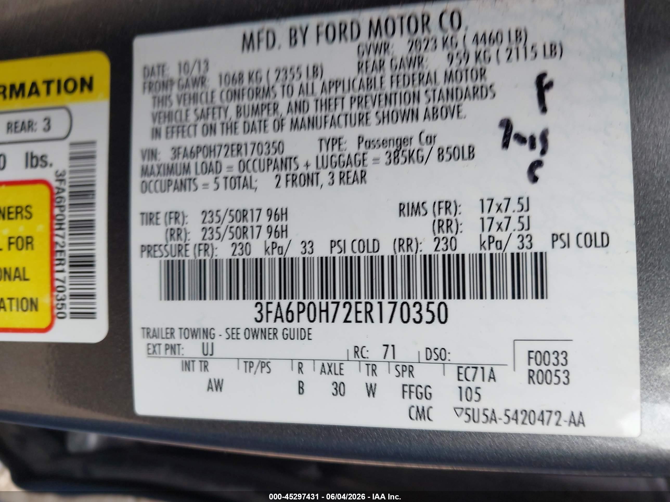 2014 Ford Fusion Se Gray vin: 3FA6P0H72ER170350