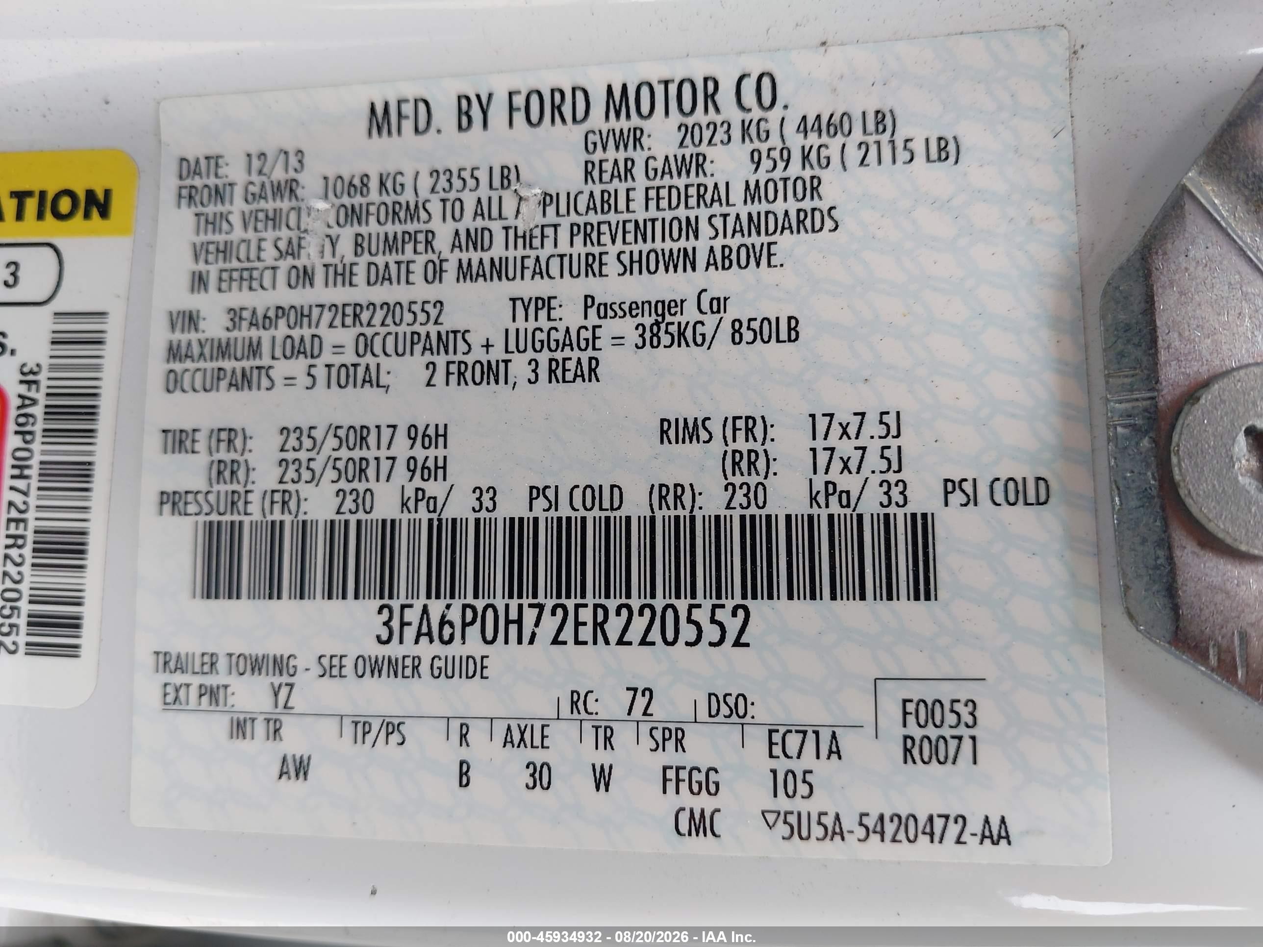 2014 Ford Fusion Se White vin: 3FA6P0H72ER220552