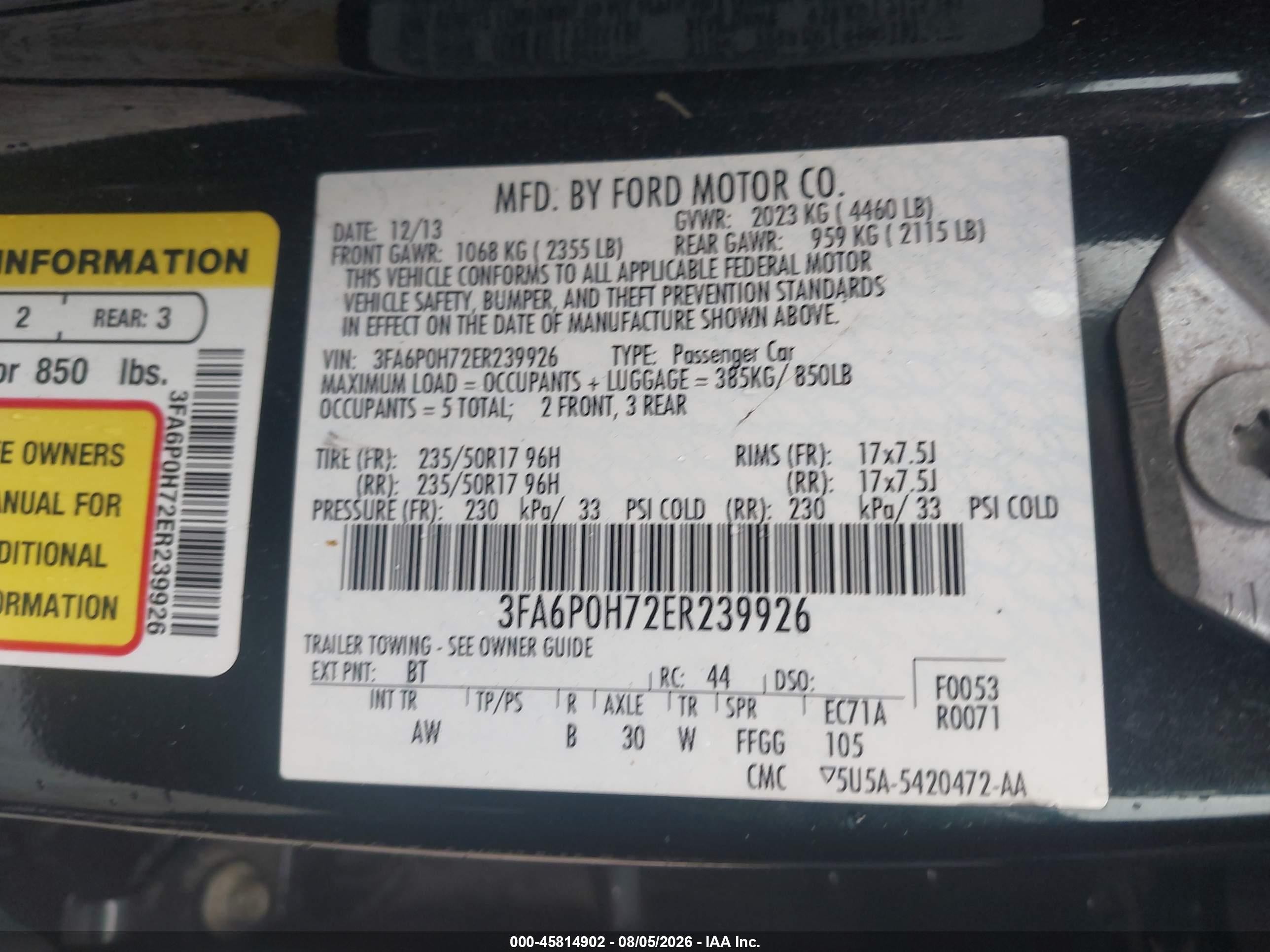 2014 Ford Fusion Se Black vin: 3FA6P0H72ER239926