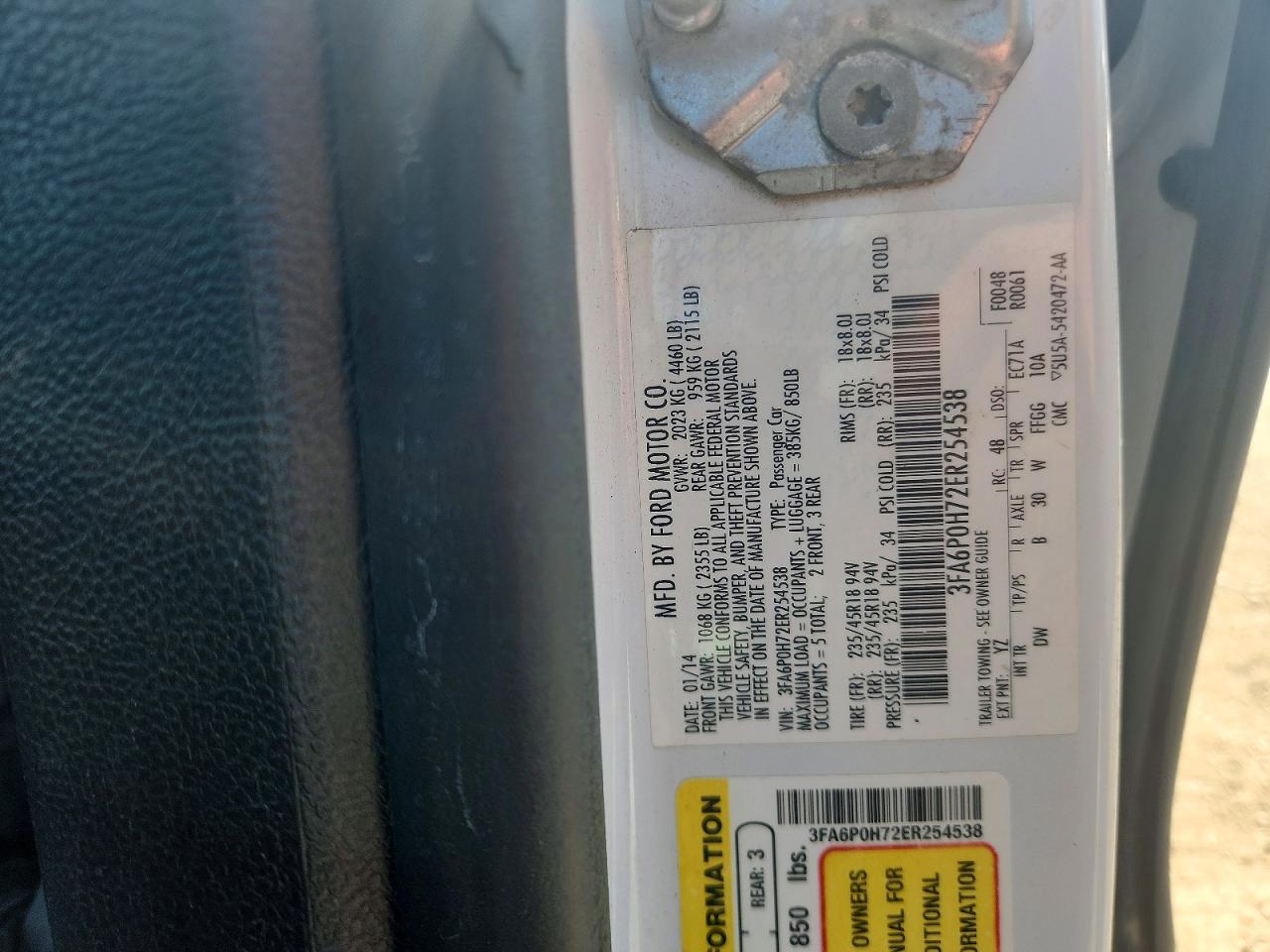 2014 Ford Fusion Se White vin: 3FA6P0H72ER254538