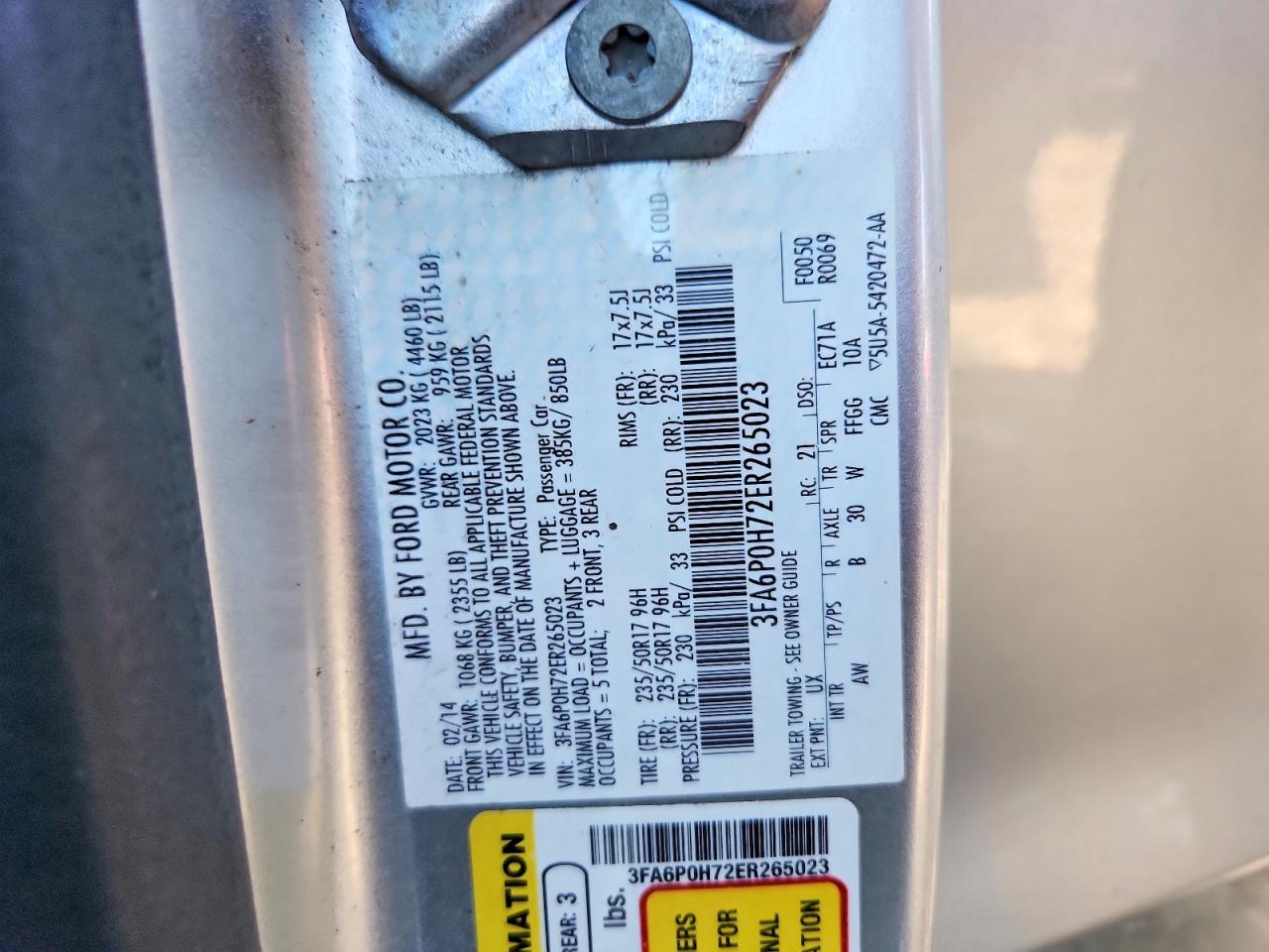 2014 Ford Fusion Se Silver vin: 3FA6P0H72ER265023