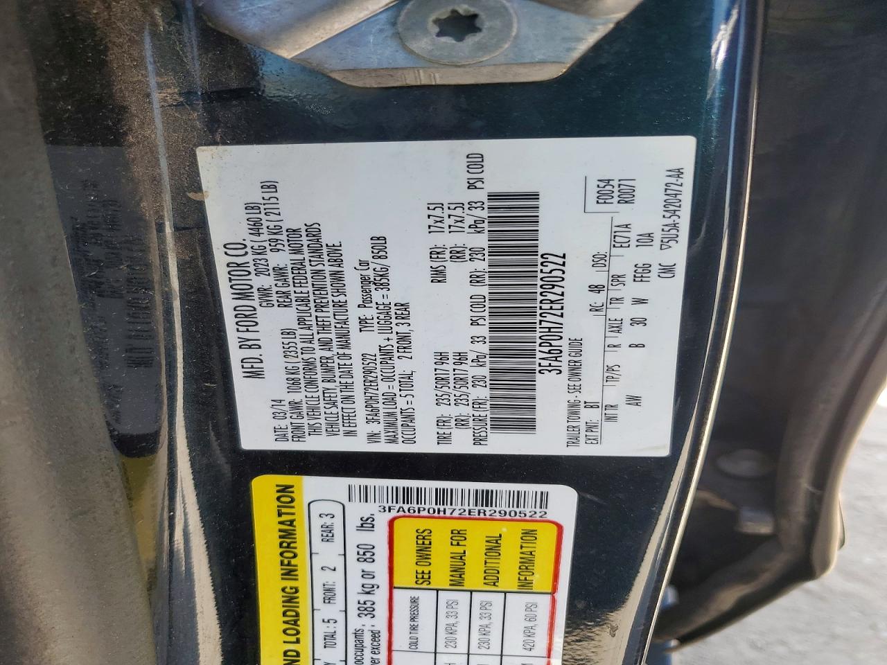 2014 Ford Fusion Se Черный vin: 3FA6P0H72ER290522