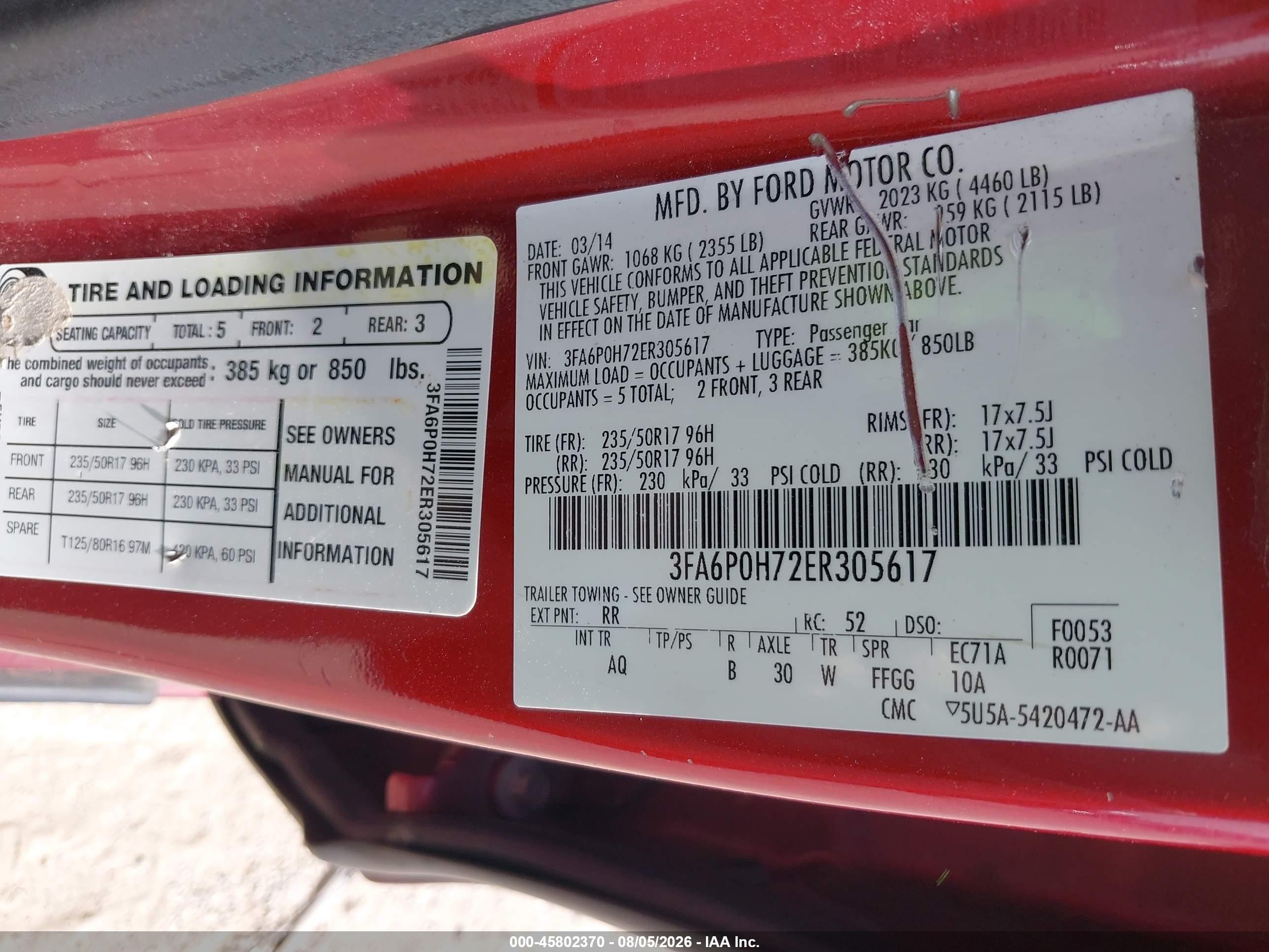 2014 Ford Fusion Se Burgundy vin: 3FA6P0H72ER305617