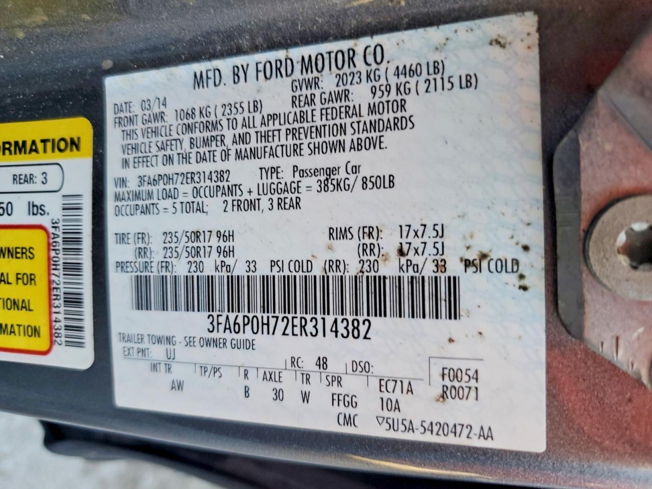 2014 Ford Fusion Se Gray vin: 3FA6P0H72ER314382