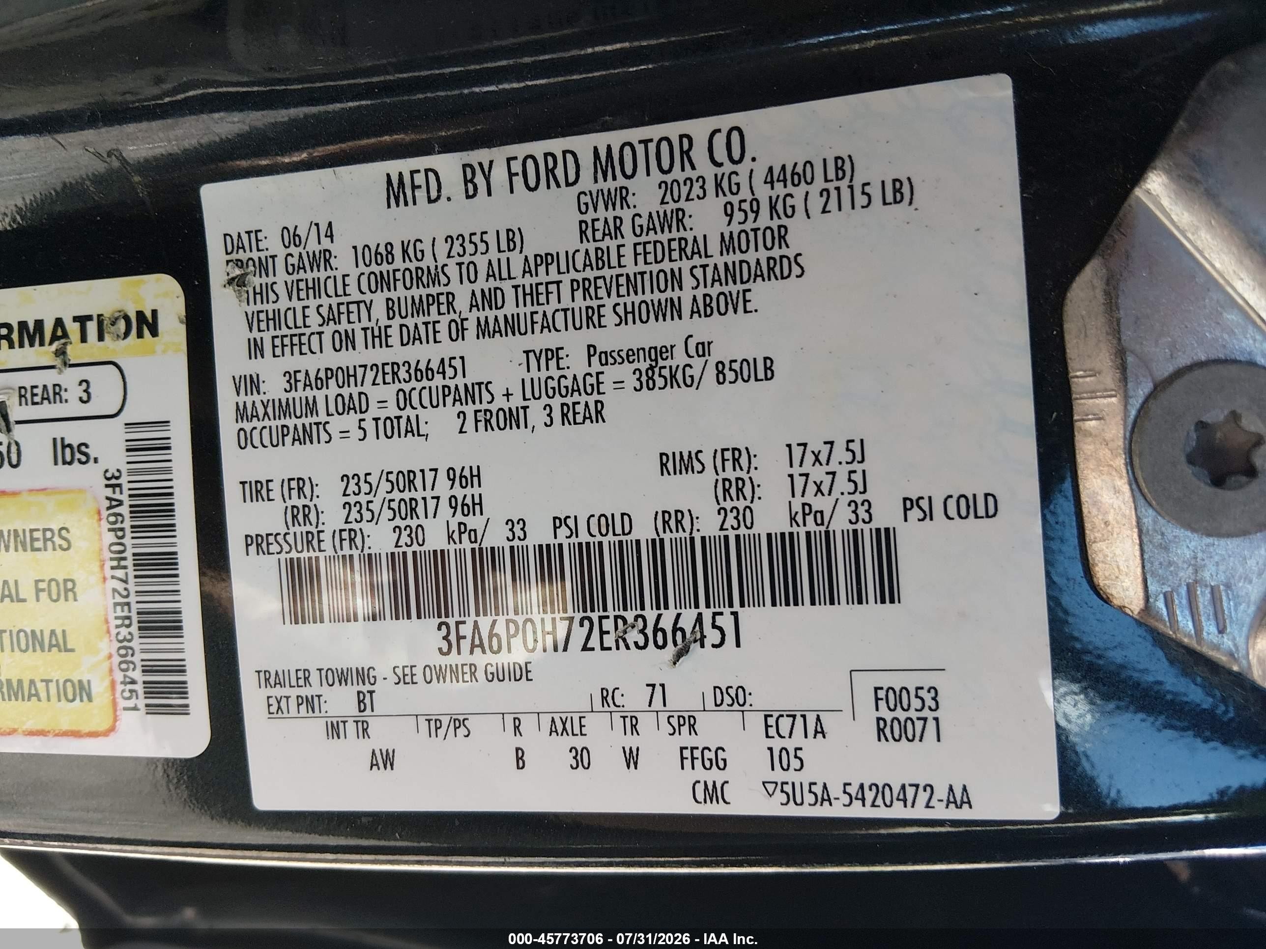 2014 Ford Fusion Se Черный vin: 3FA6P0H72ER366451