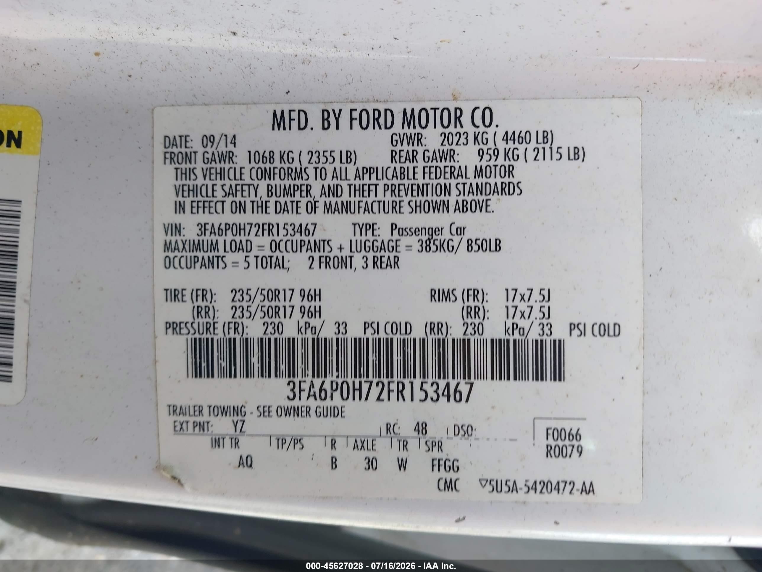 2015 Ford Fusion Se White vin: 3FA6P0H72FR153467