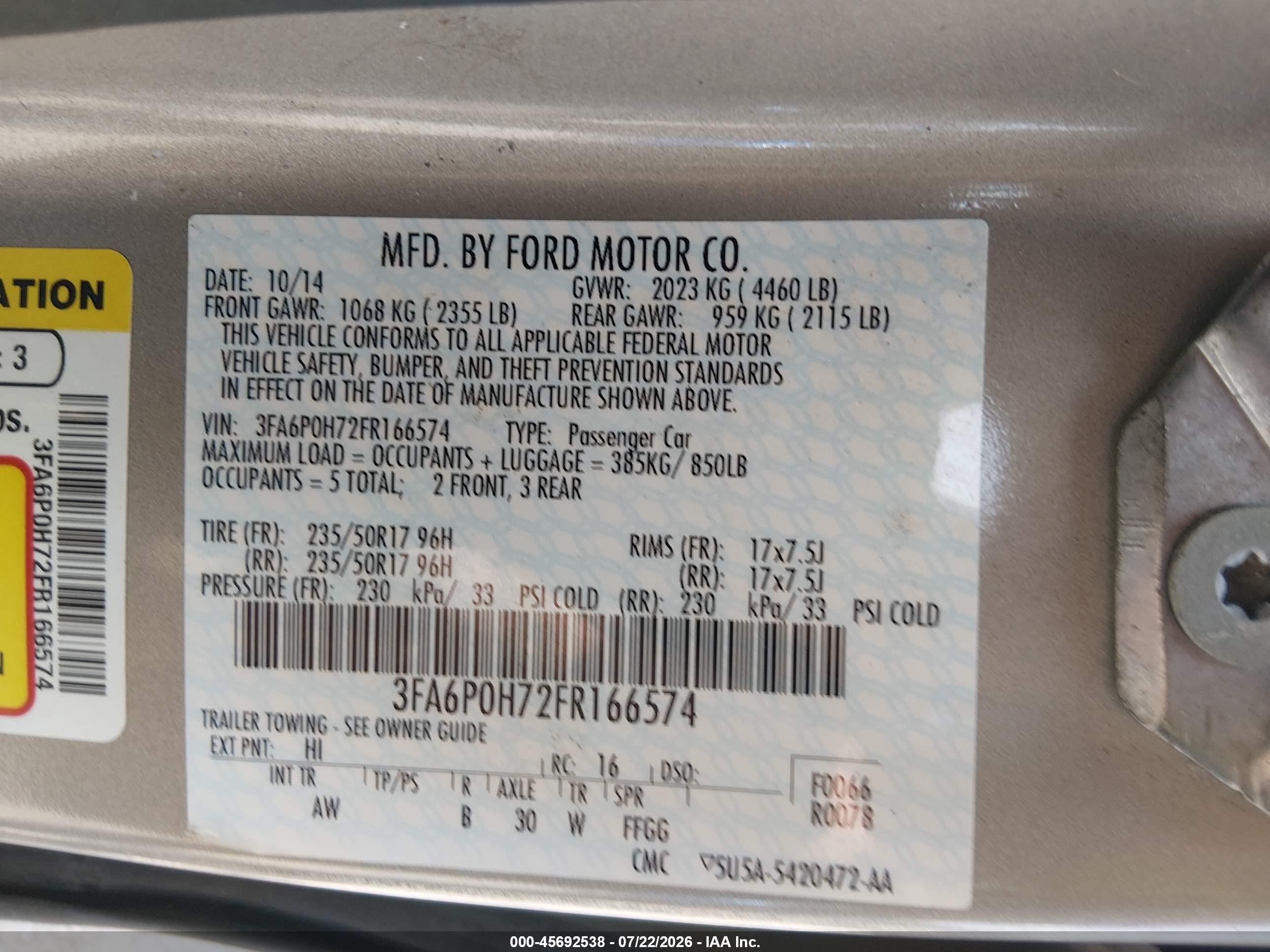 2015 Ford Fusion Se Gold vin: 3FA6P0H72FR166574