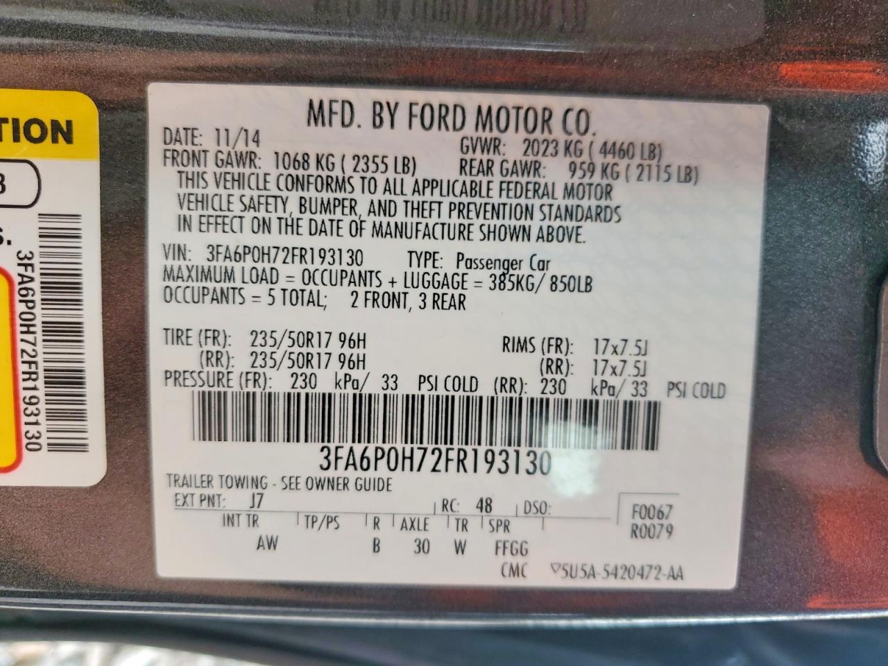 2015 Ford Fusion Se Gray vin: 3FA6P0H72FR193130