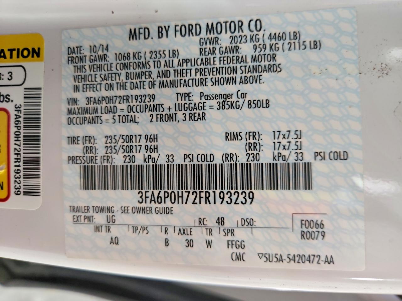 2015 Ford Fusion Se White vin: 3FA6P0H72FR193239