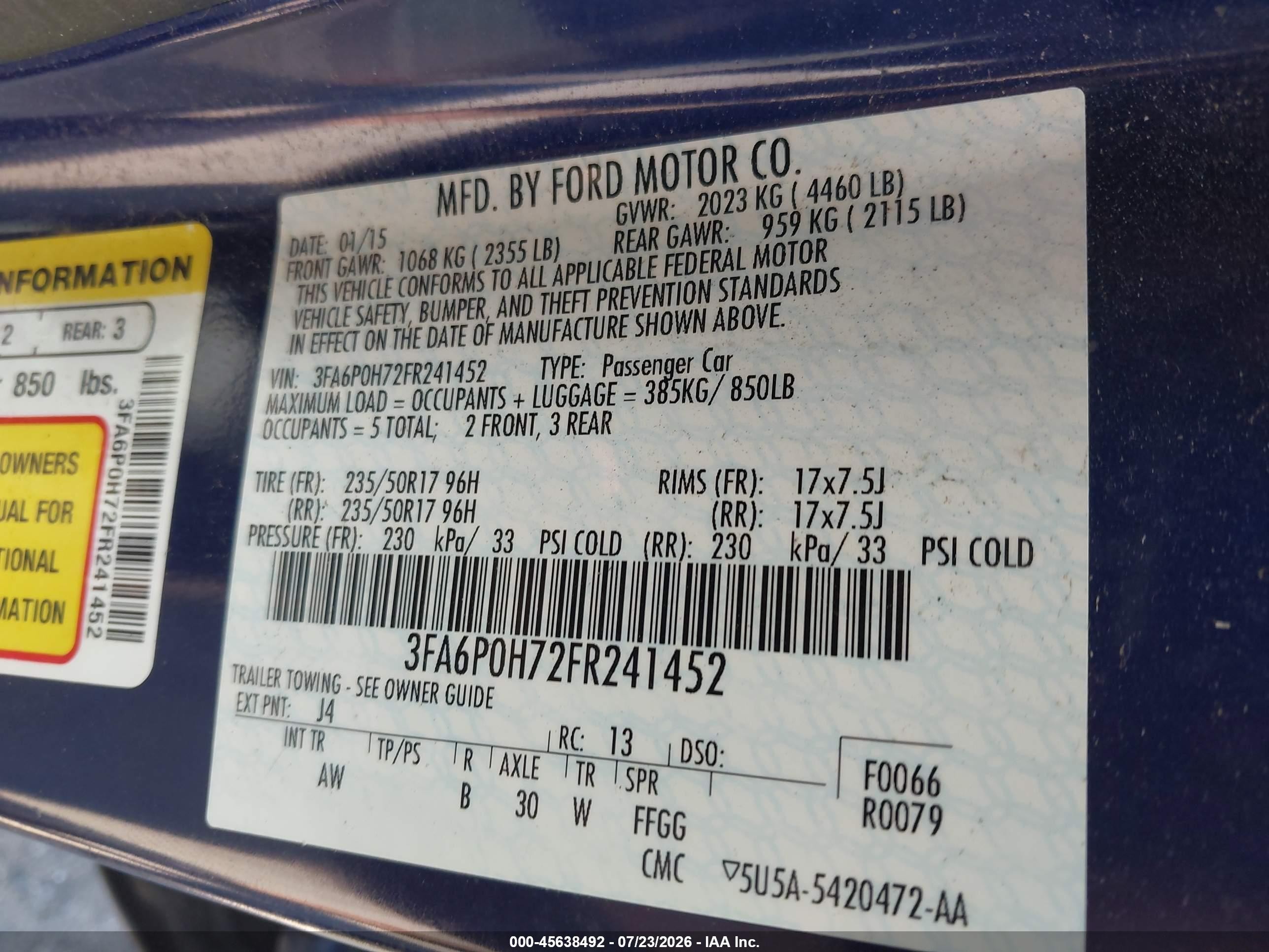 2015 Ford Fusion Se Blue vin: 3FA6P0H72FR241452