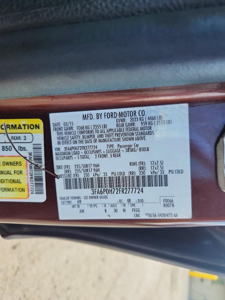 2015 Ford Fusion Se Burgundy vin: 3FA6P0H72FR277724