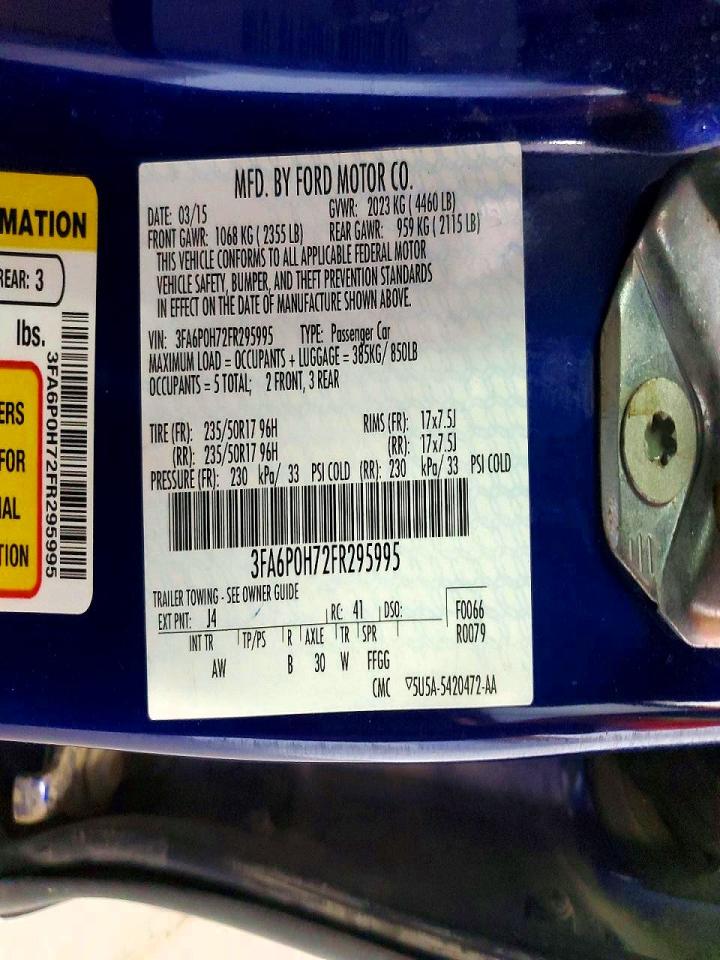 2015 Ford Fusion Se Blue vin: 3FA6P0H72FR295995